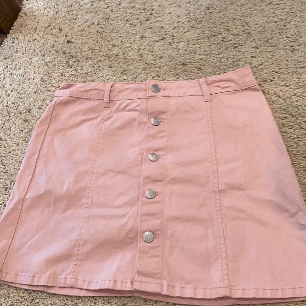 Light Pink Denim Button Down Skirt- Large